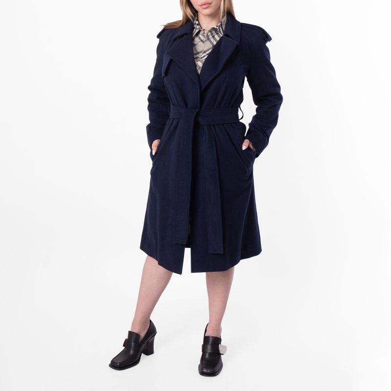 Cashmere Wrap Belted Trench Coat_Navy