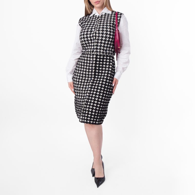 Womens Houndstooth Nylon Blend Dress_Black Ip Pattern