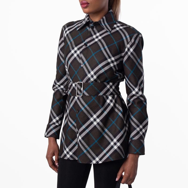 Womens Check-Pattern Belted Shirt_Snug Ip Check
