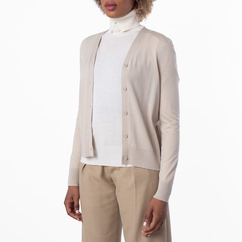 V-Neck Wool Knit Cardigan_Oat
