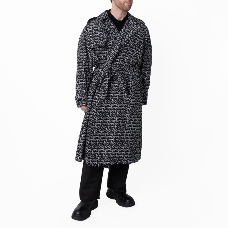 Long Silk Belted Trench Coat_Silver / Black