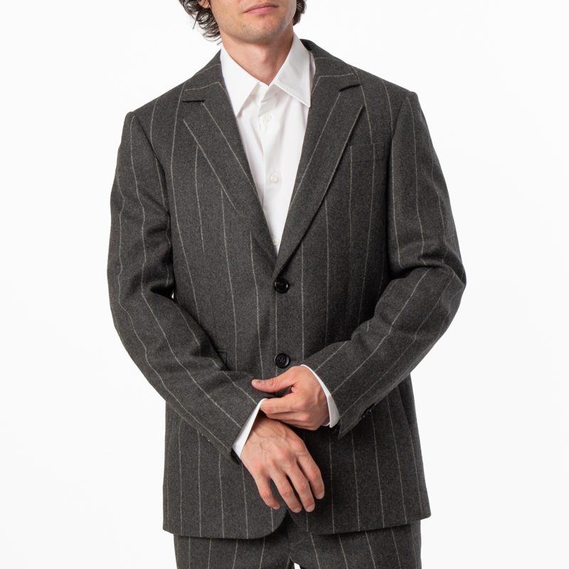 Pinstriped Wool Tailored Blazer Jacket_Dark Grey Melange