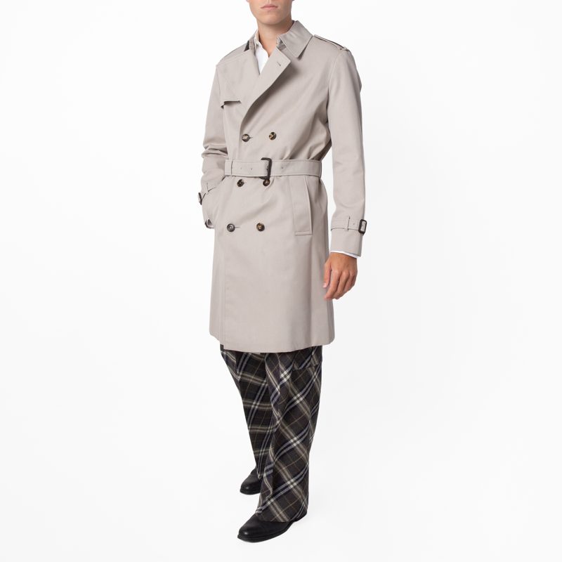 Mens Heron Cotton Blend Trench With Check Lining_Heron