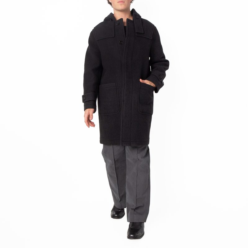 Single-Breasted Wool Duffle Coat_Black/Snug Ip Check