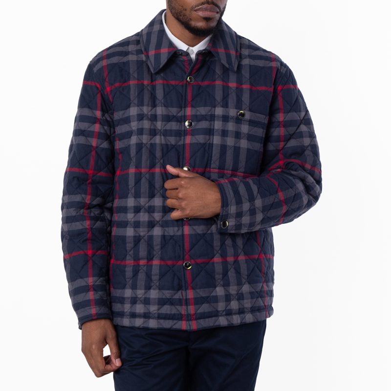 Navy Blue Check-Collar Cotton Jacket_Navy Ip Check