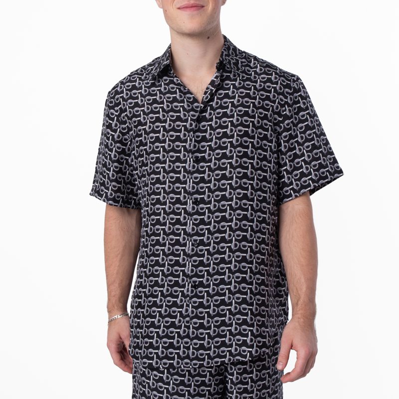 Monogram B Print Silk Shirt_Silver/Black