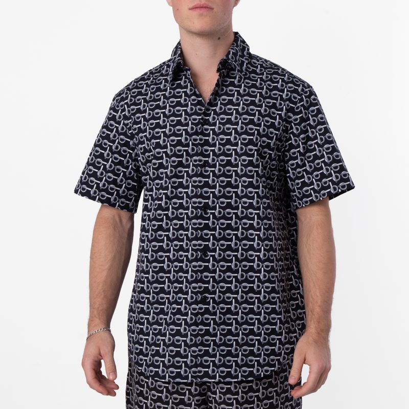 Monogram B Print Cotton Shirt_Silver/Black