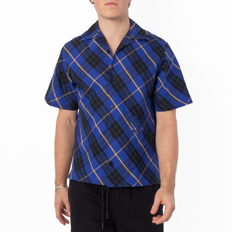 Mens Checkered Button Down Shirt_Bright Navy Ip Chk