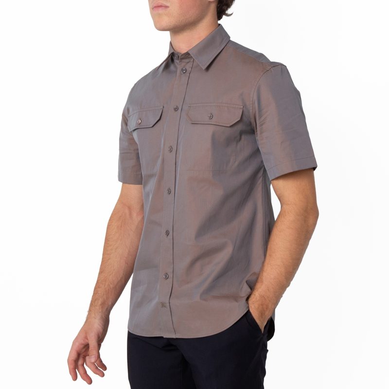 Equestrian Knight Motif Cotton Poplin Shirt_Fog