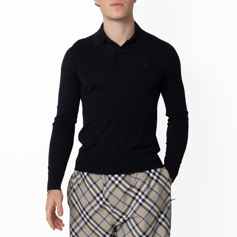 Logo Embroidered Long-Sleeved Polo Shirt_Navy