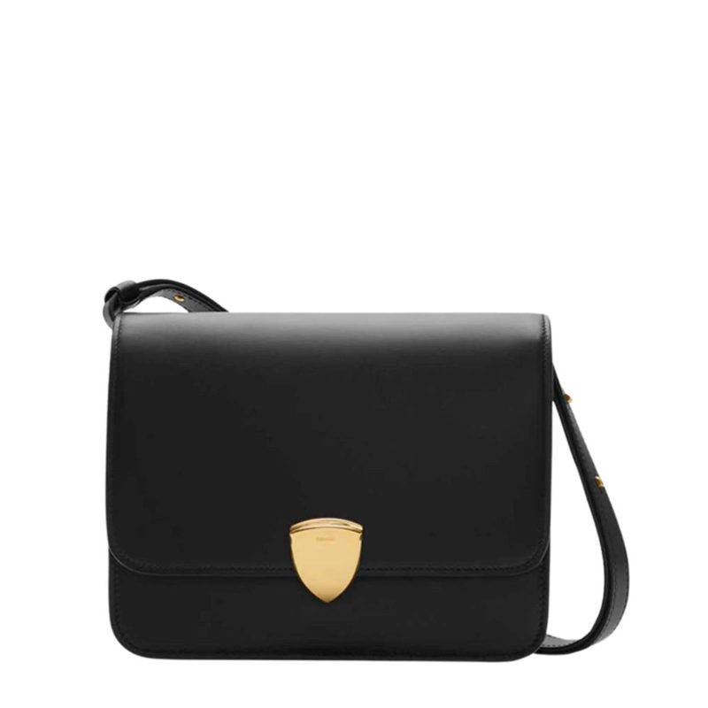 Shield-Detail Leather Crossbody Bag_Black