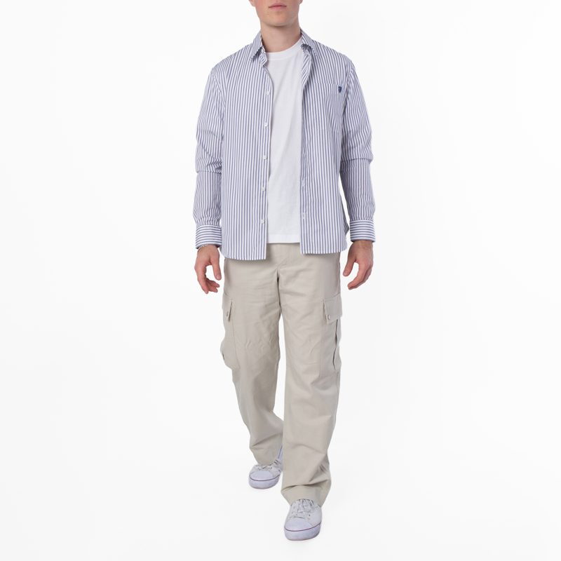 Mens Iris / Chalk B Shield Logo Stripe Shirt_Iris/Chalk