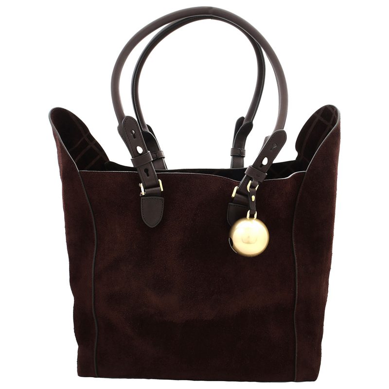 Medium Calf Suede Shield Tote Bag_Cocoa