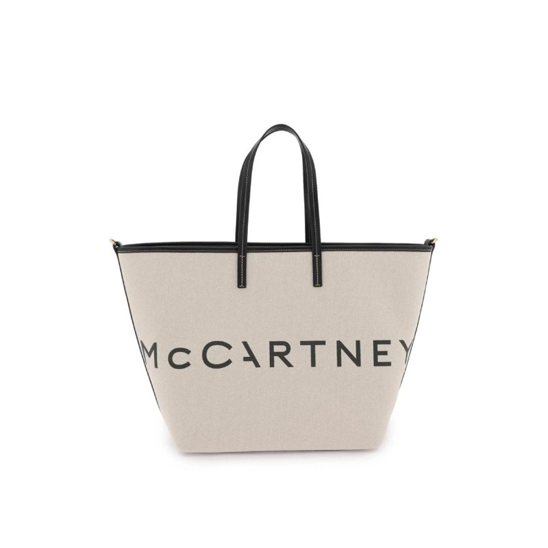 Logo Printed Cotton Tote Bag_Beige