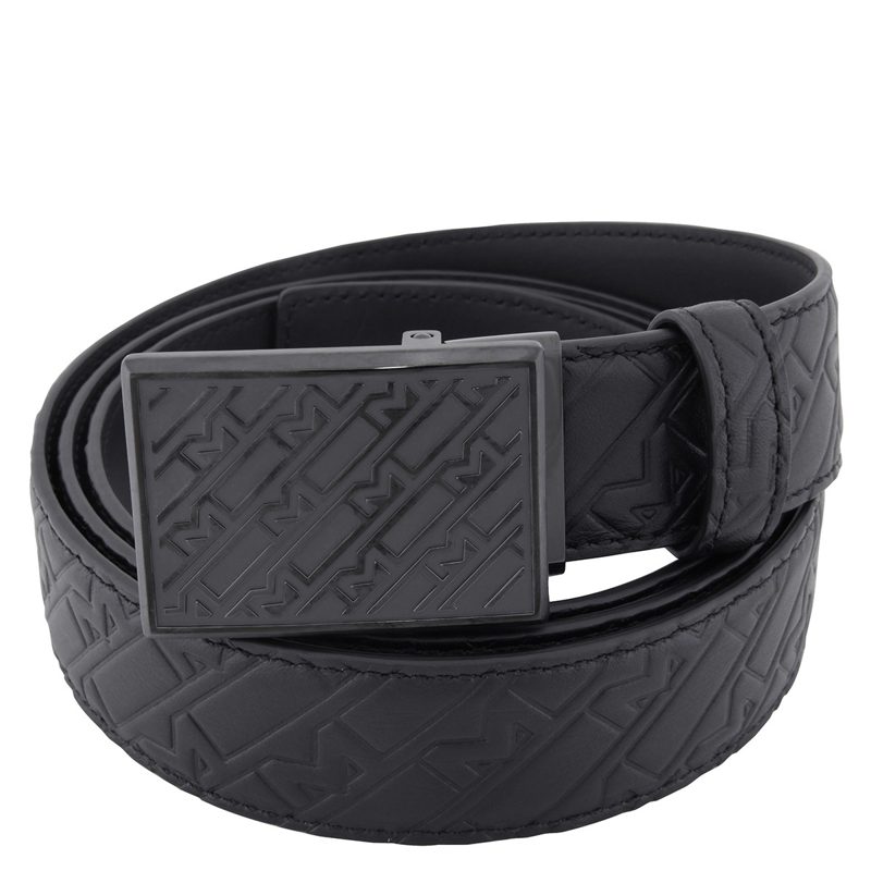 Montblanc Black 30 mm Logo EM[보스]ED Leather Belt