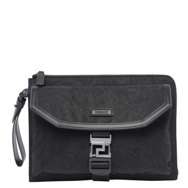 Jacquard Pattern Logo-Patch Clutch Bag_Black-Ruthenium