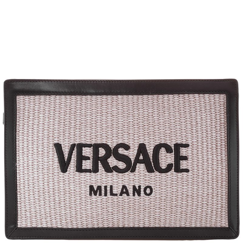 Milano Raffia Clutch Bag_Natural / Black / Ruthenium