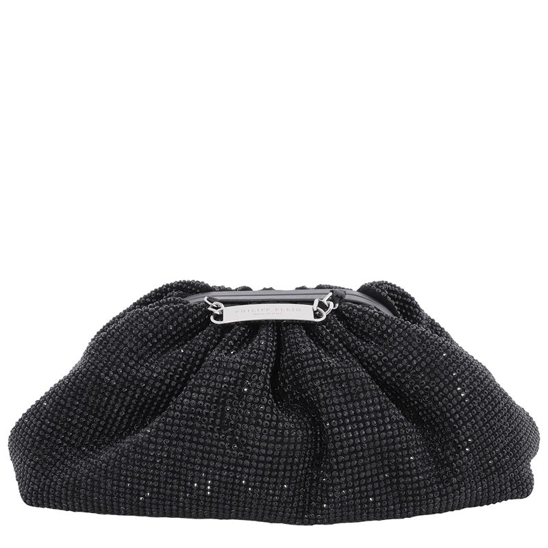 Philipp Plein Crystal Embroidered Mini Pillow Clutch Bag_Black