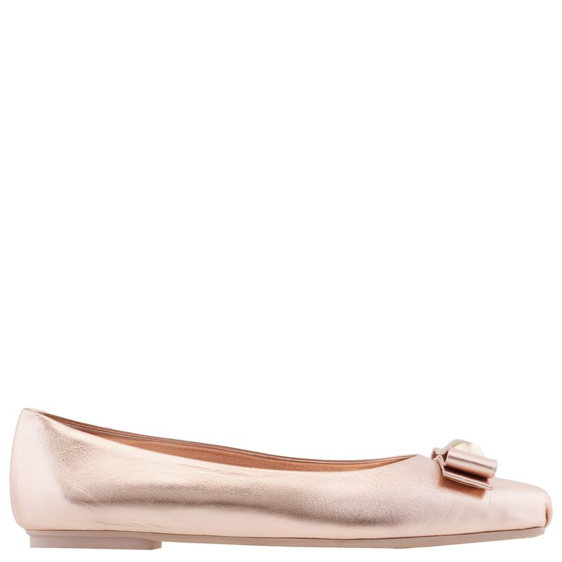 Ladies Metallic Leather Vara Bowl Ballet Flats