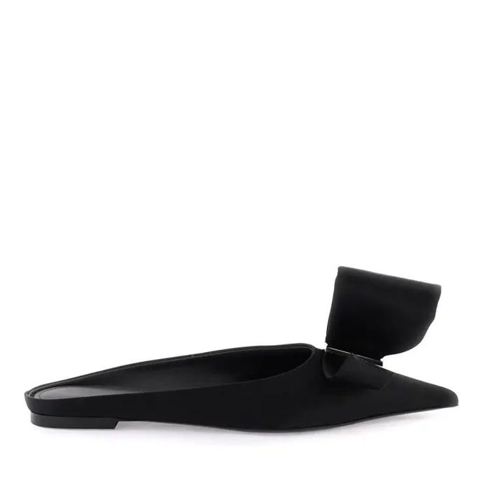 Asymmetric-Bow Satin Mules