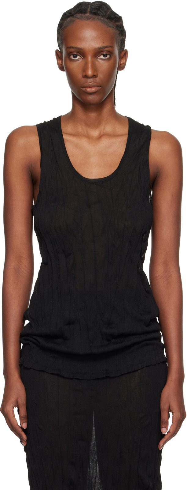 TOTEME Black Crinkled Knit Tank Top 261771F111007