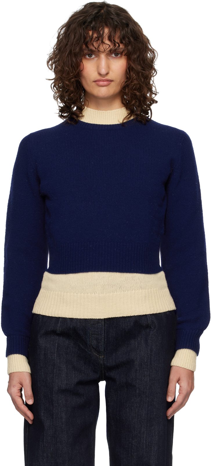 Blue & [오프화이트] Wool Mock-Neck Sweater 261249F096008