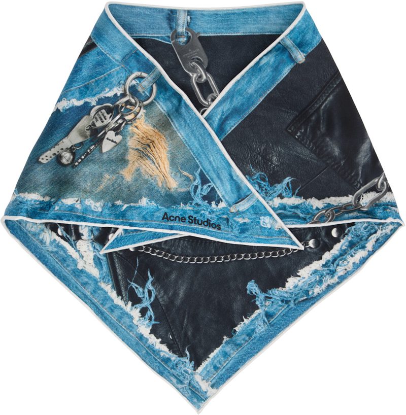 Black & Blue Printed Silk Scarf 261129F029002