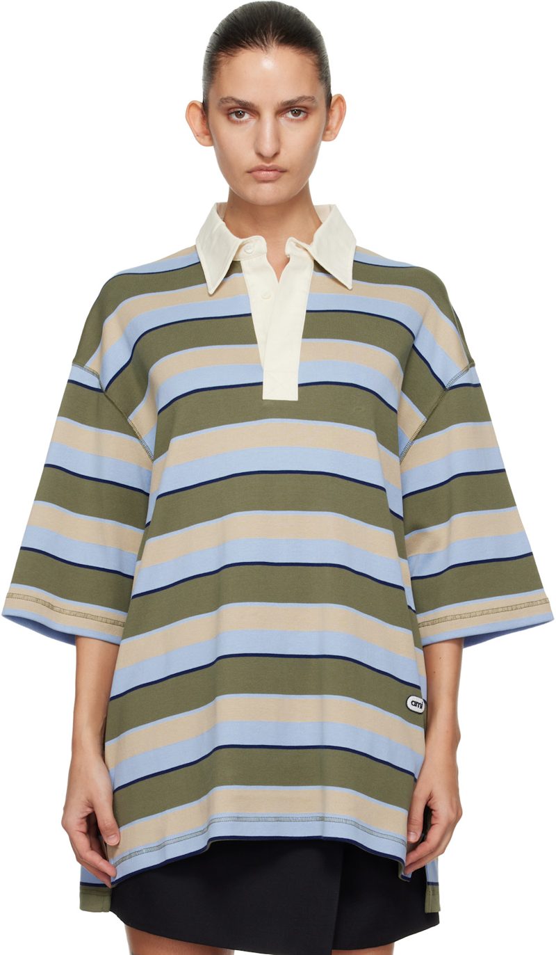 Multicolor Striped Cotton Ami Patch Polo 261482F108001