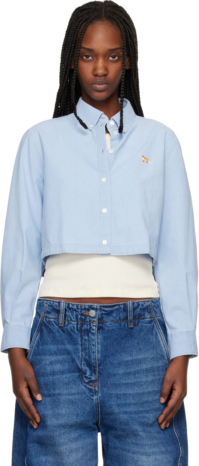 Maison Kitsune Blue Baby Fox Cropped Shirt 261389F109008