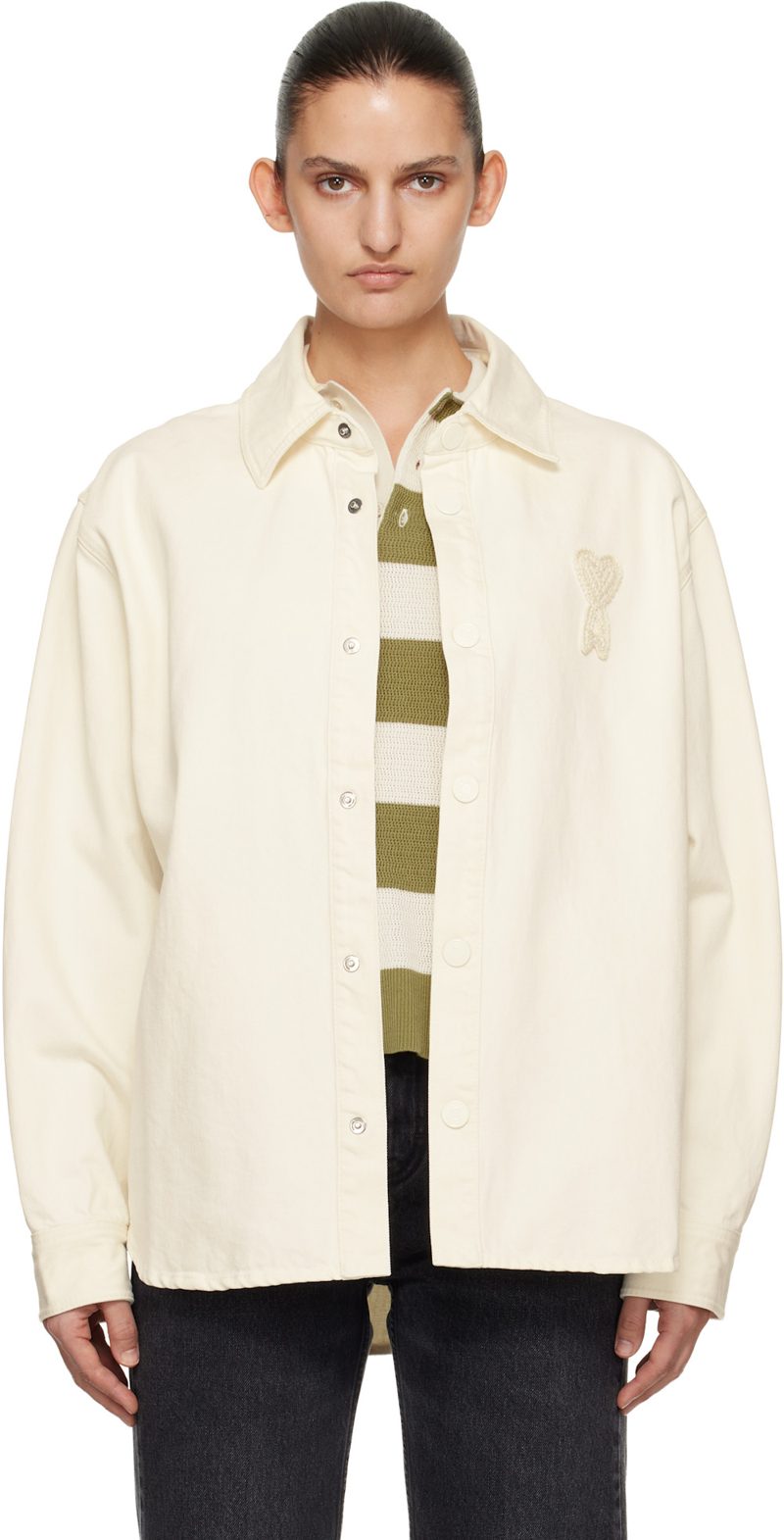 오프화이트 Cotton Knitted Ami de Coeur Overshirt 261482F063001