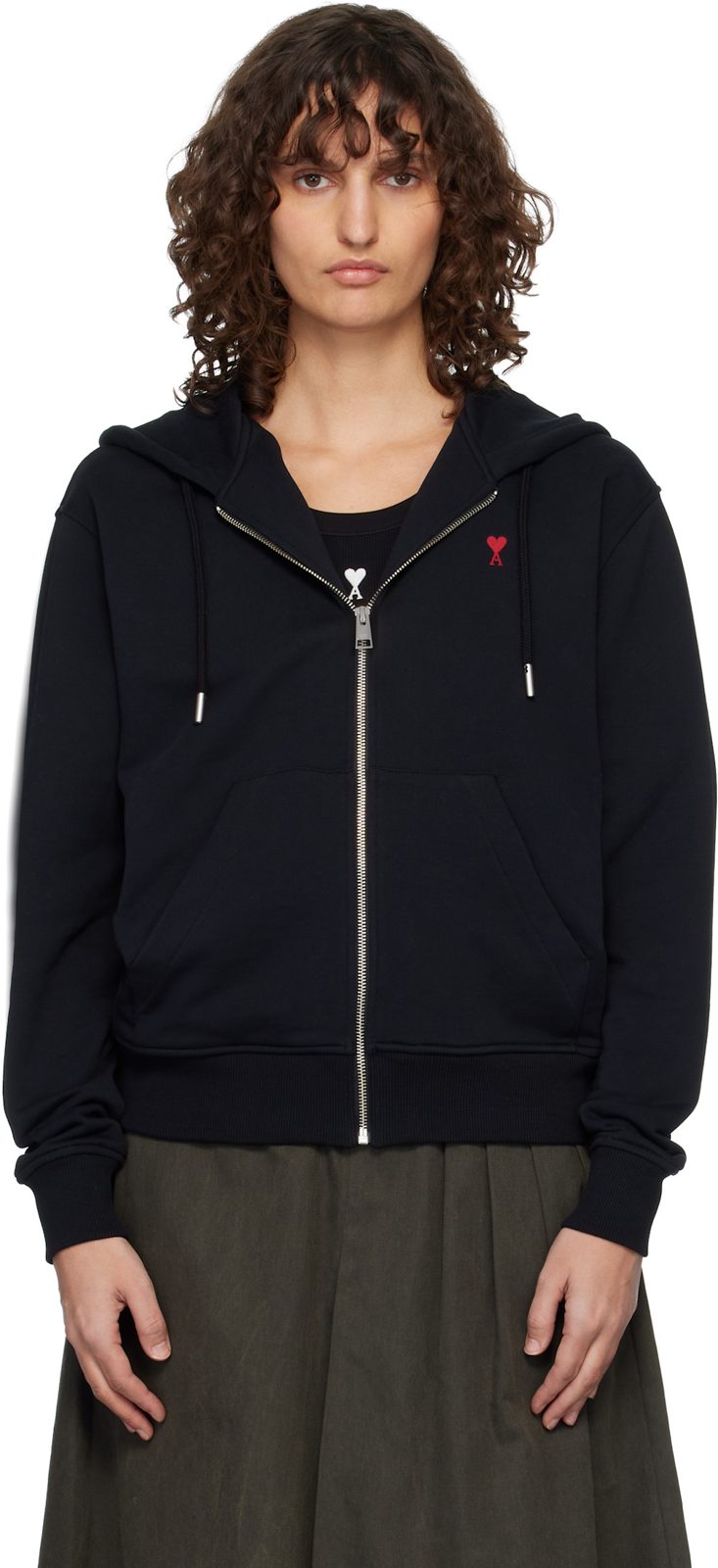 Black Ami de Coeur Zipped Hoodie 261482F097001