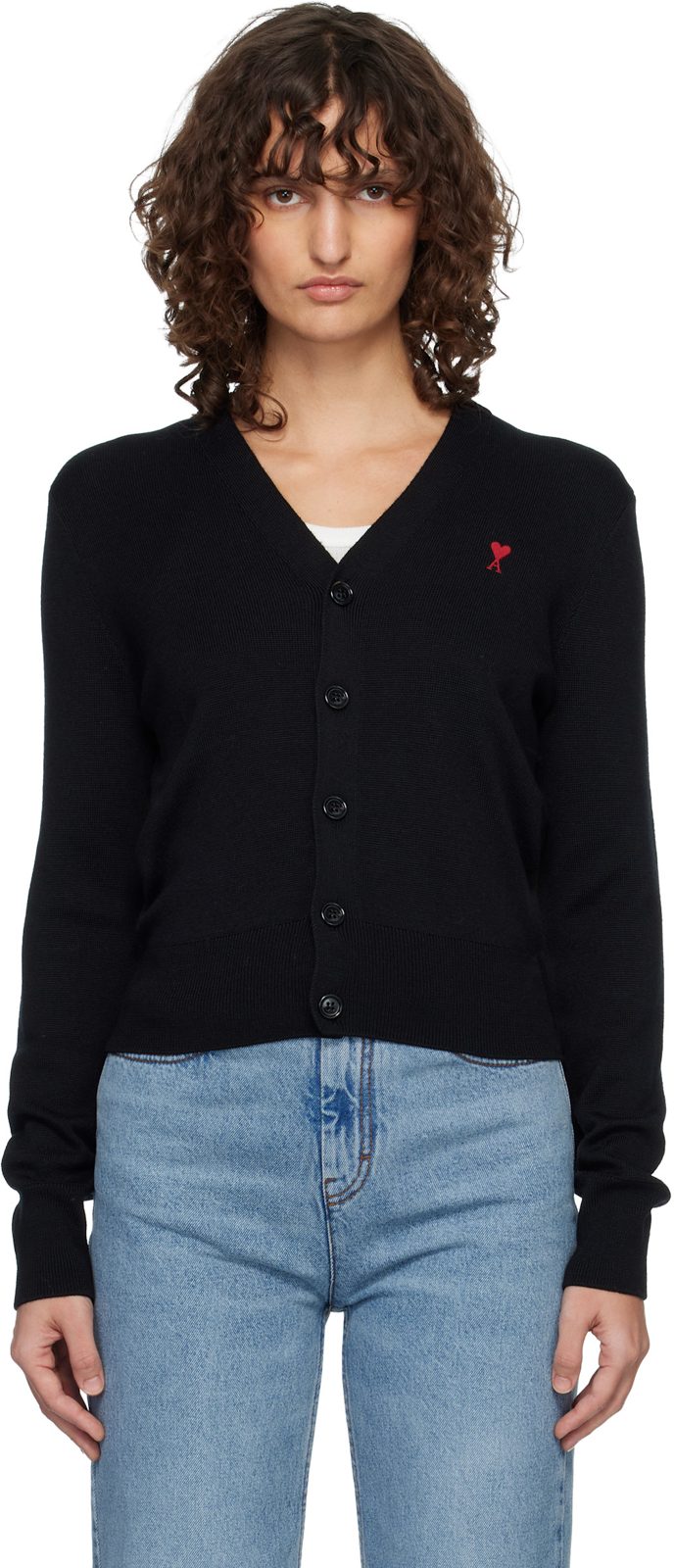 Black Wool Ami de Coeur Cardigan 261482F095010