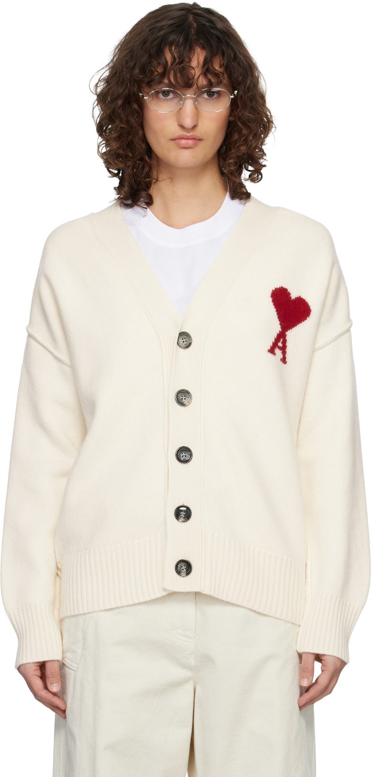 오프화이트 Wool Ami de Coeur Cardigan 261482F095004
