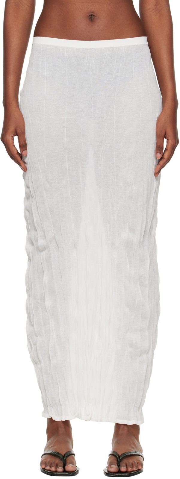 TOTEME White Crinkled Knit Midi Skirt 261771F092007
