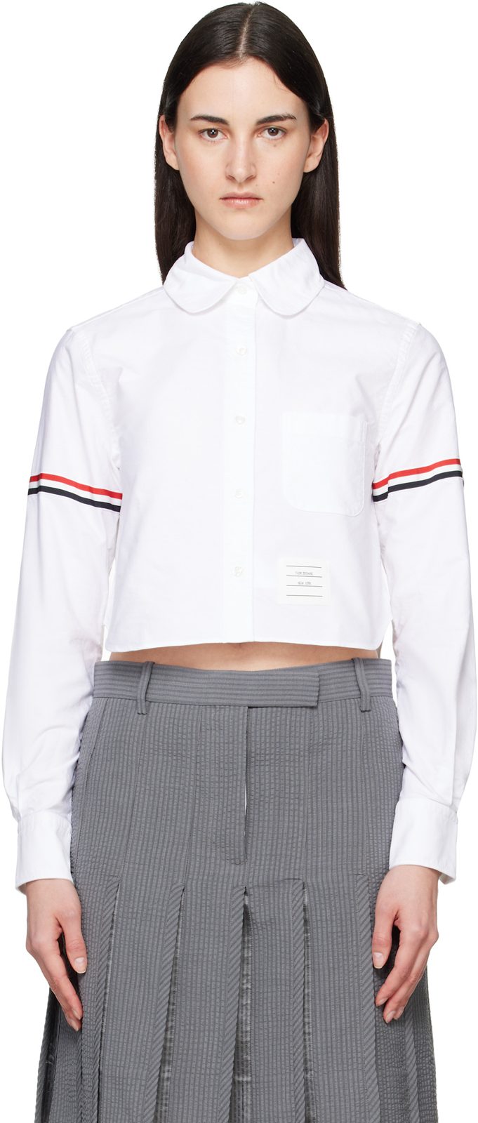 White Armband Cropped Oxford Shirt 262381F109000