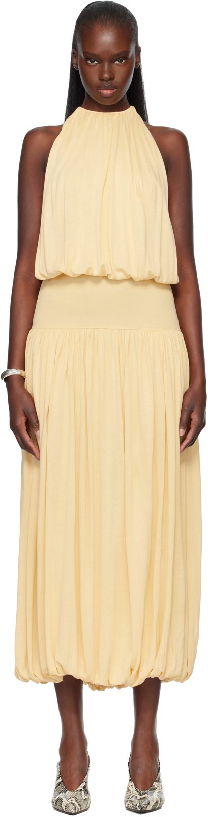 TOTEME Yellow Soft Gathered Midi Dress 261771F054015