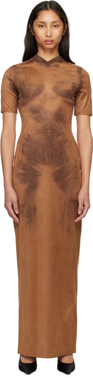 Brown Trompe L'OEIL Faux-Suede Maxi Dress 261129F055002