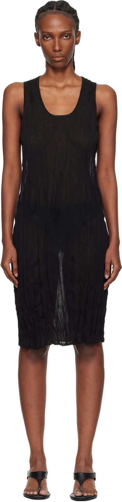 TOTEME Black Crinkled Knit Tank Midi Dress 261771F054012