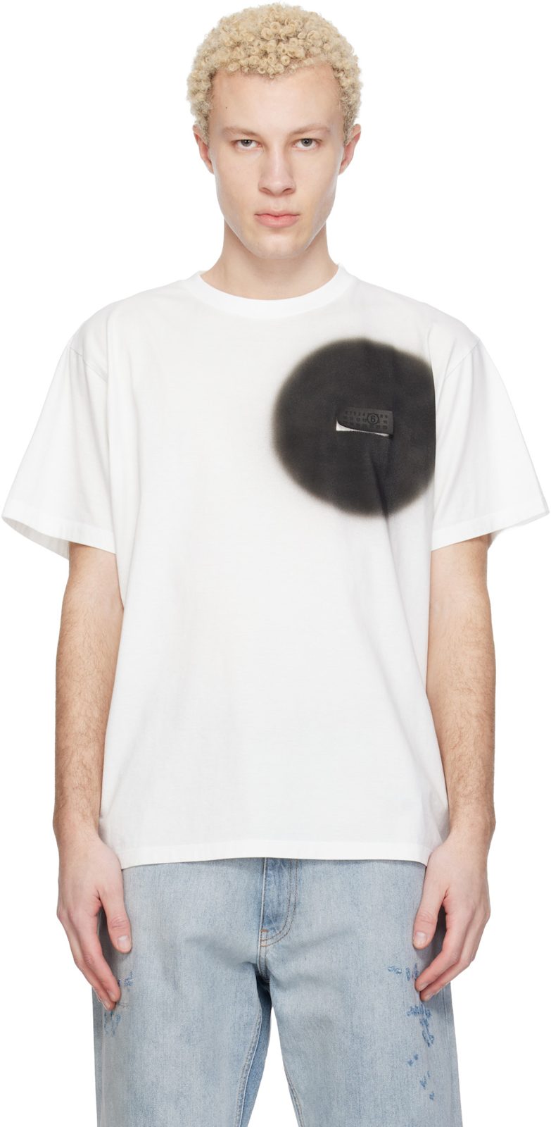 White Spray Print T-shirt 261188M213016