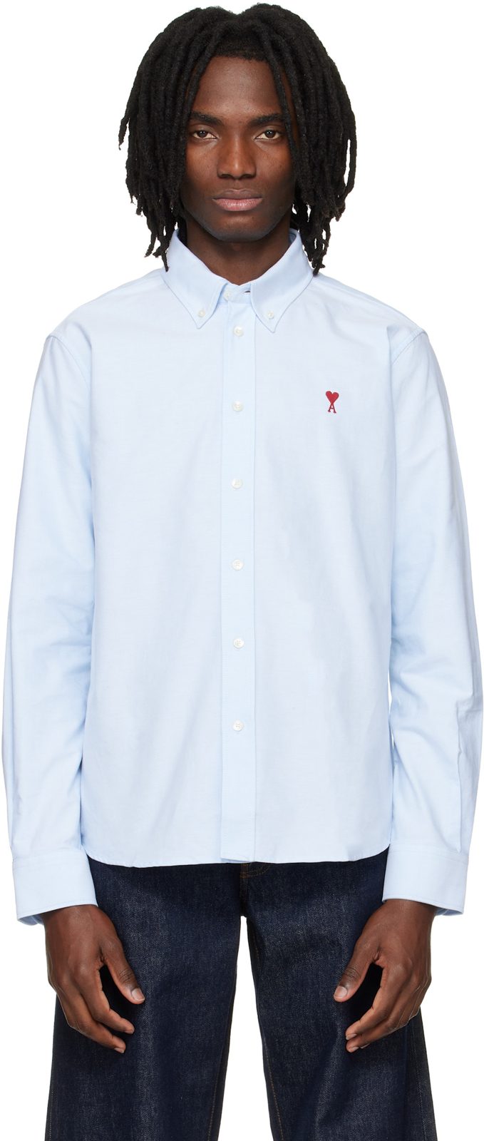 Blue Classic Long Sleeve Button-Down Collar Embroidered ADC Shirt 261482M192024
