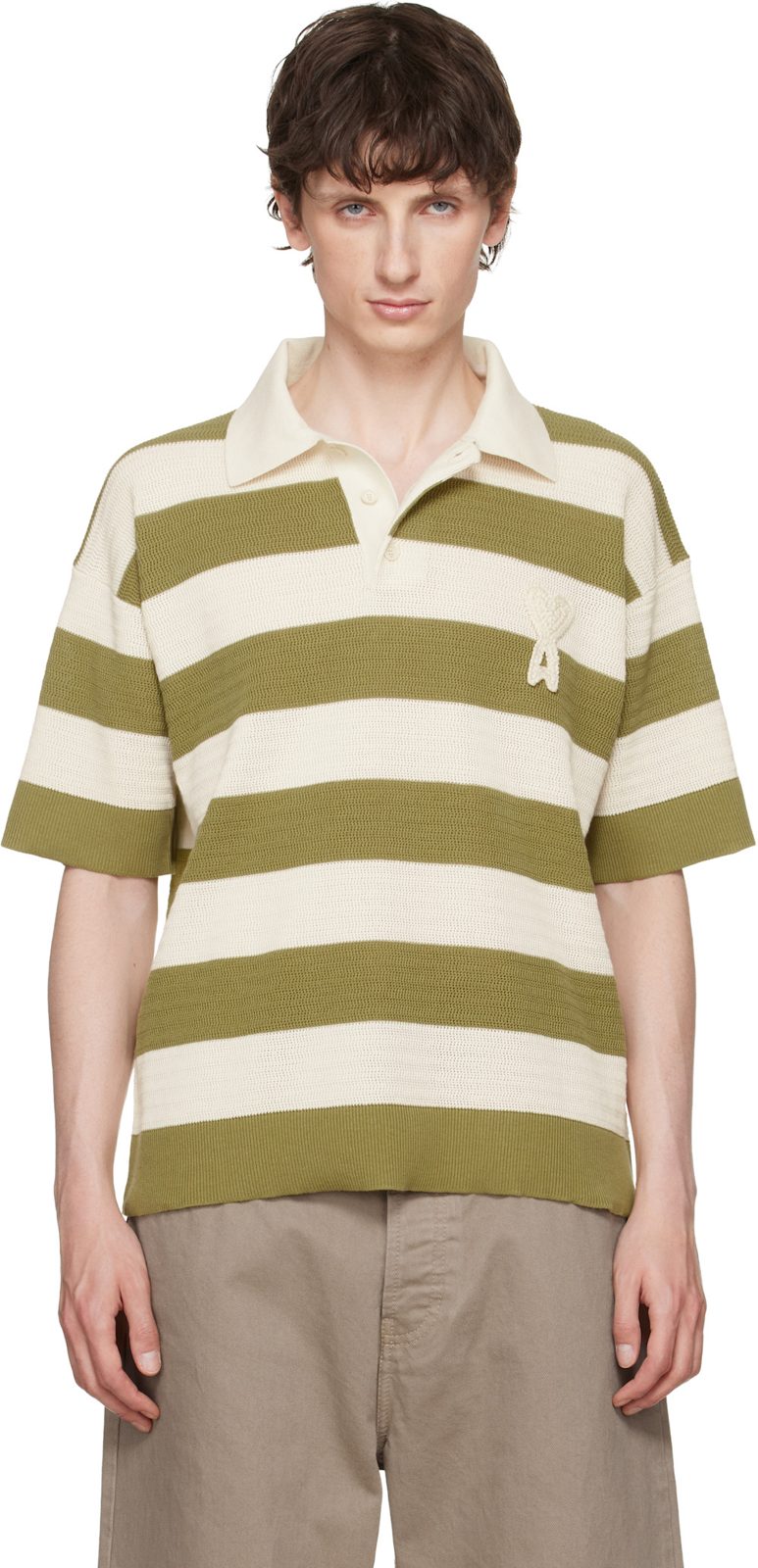 오프화이트 & Green Cotton Ami de Coeur Polo 261482M212017