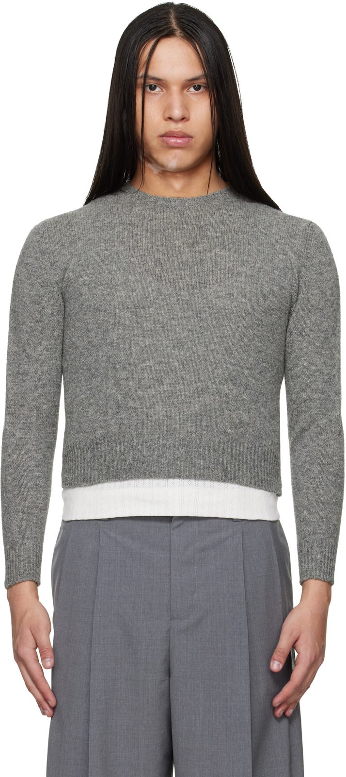 Gray Knit Wool-Blend Sweater 261249M201007