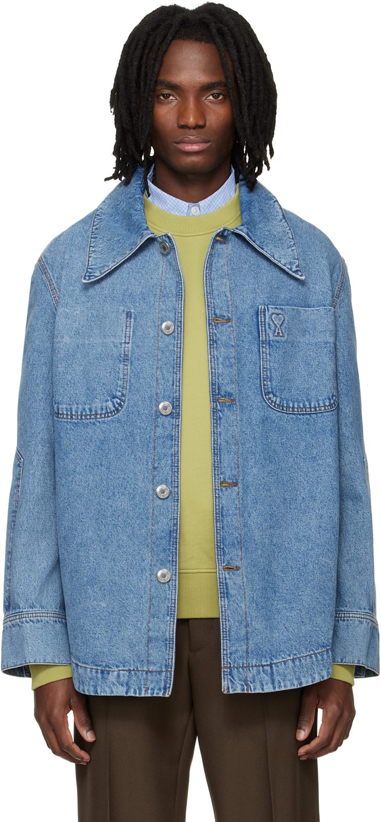 Blue Cotton Ami De Coeur Denim Worker Jacket 261482M177001