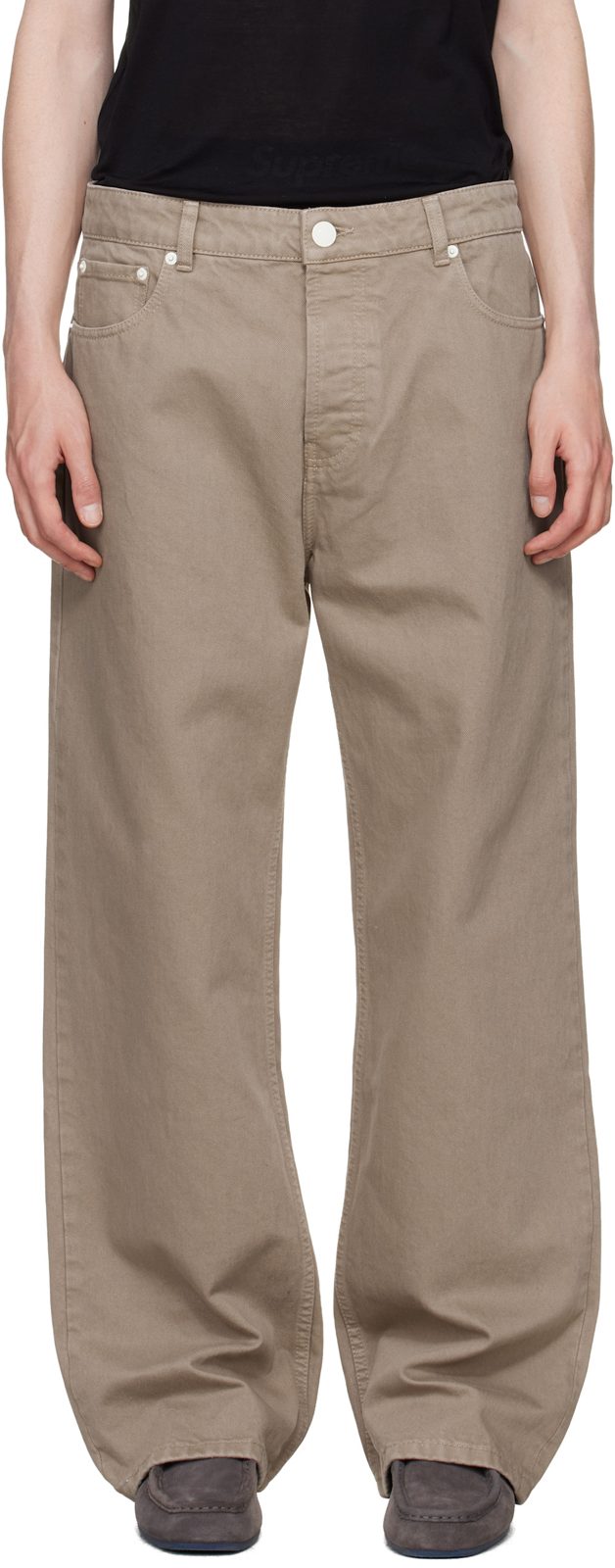 Beige Cotton Large Fit Jeans 261482M186000