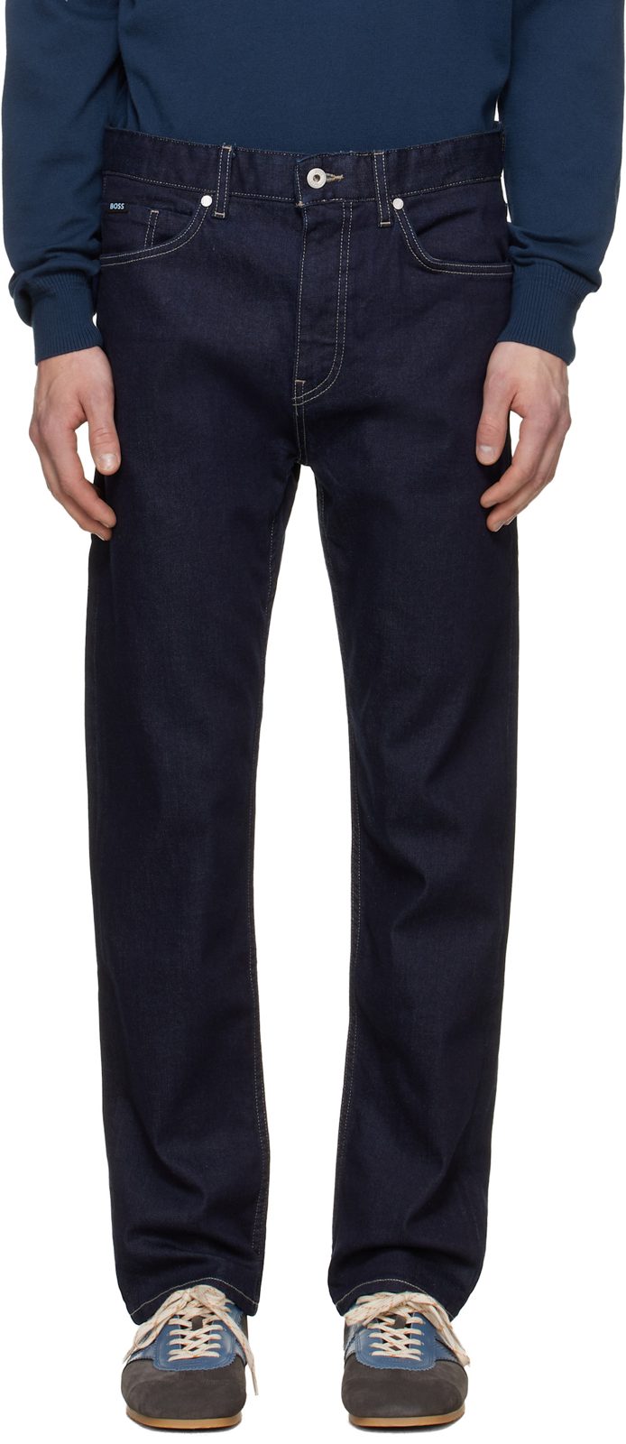 Navy Straight-Fit Stretch Jeans 261085M186003