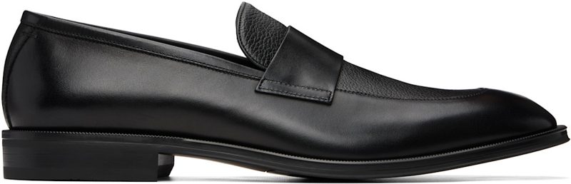 Black Plain Penny Trim Leather Loafers 261085M231026