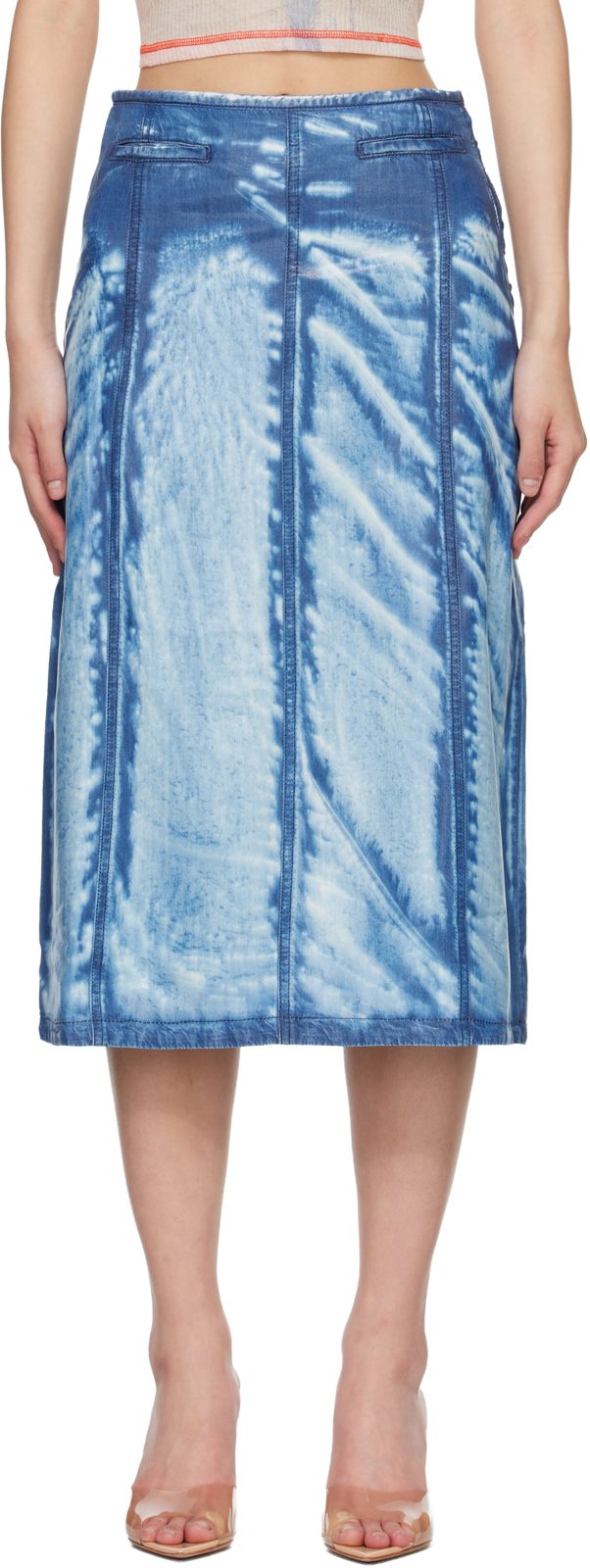 Blue X-Ray Lyocell Denim Midi Skirt 261001F092004