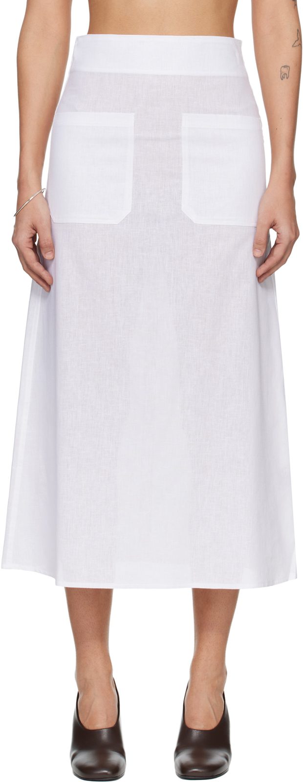 TOTEME White Tie-Waist Midi Skirt 261771F092005