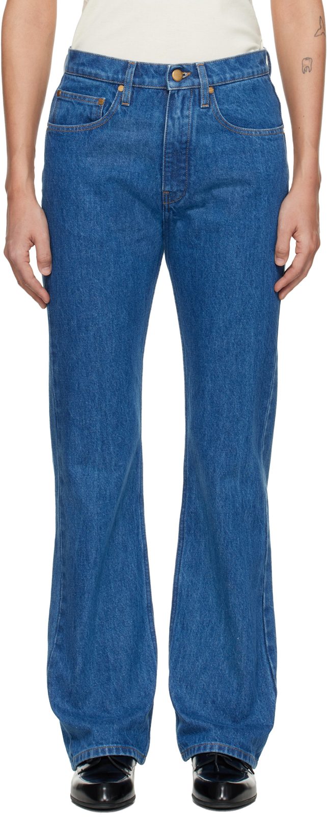 Blue Flared Denim Jeans 261249F069001