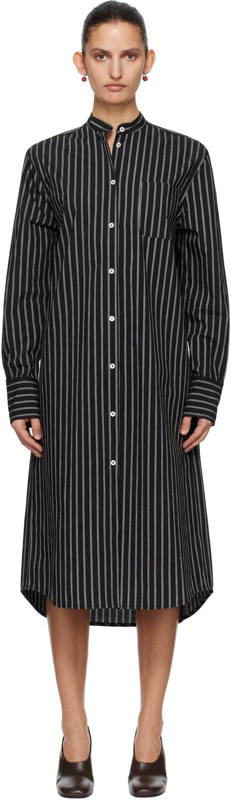TOTEME Black Striped Summer Tunic Midi Dress 261771F054009
